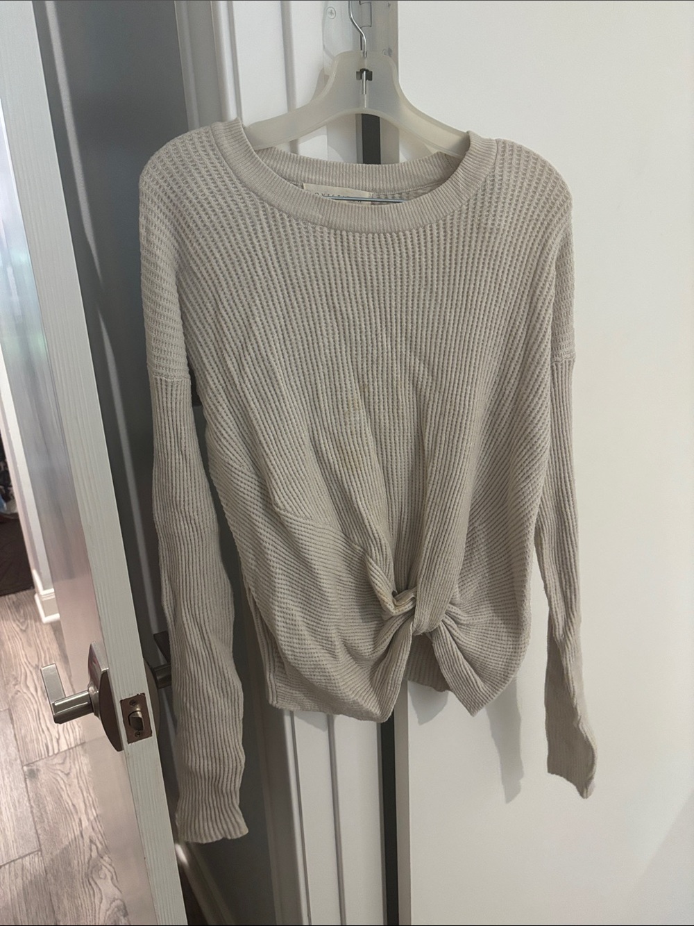 Cream Waffle-Knit Tie-Front Women’s Sweater